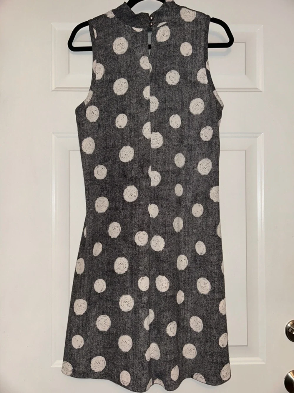 Sleeveless Polka Dot A-Line Dress L Blue White Wedding Summer Career